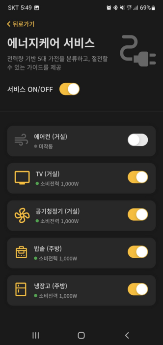 ▲스마트하우징 서비스 앱 속 에너지 케어 서비스 화면